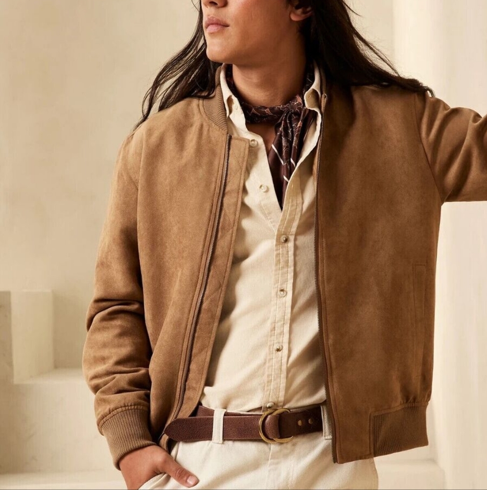 Men's Banana Republic Brown Faux Suede Bomber Jacket